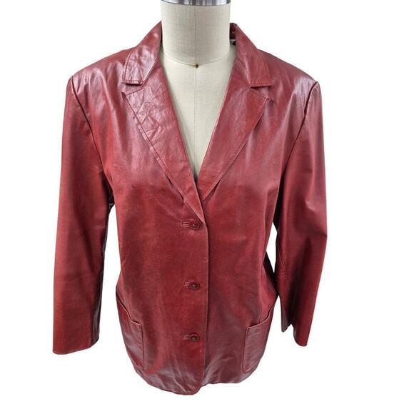 Lord & Taylor Leather Jacket sz 1X Red Orange Academia Preppy Vtg Y2K Capsule - Picture 2 of 6